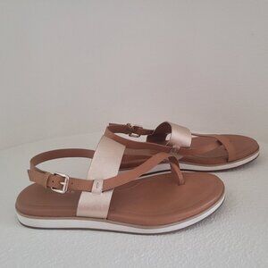 Cole Haan Flat Sandals, Gold and Saddle Tan.  Size 8